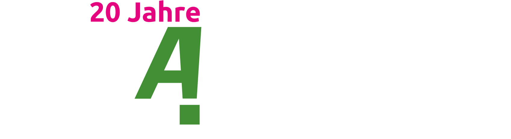 Logo des AHA! SCHÜLERTURNIERs: 20 Jahre, Slogan „lernen leicht gemacht“, mit Partnerlogos von Fuchs und Fe Horgen
